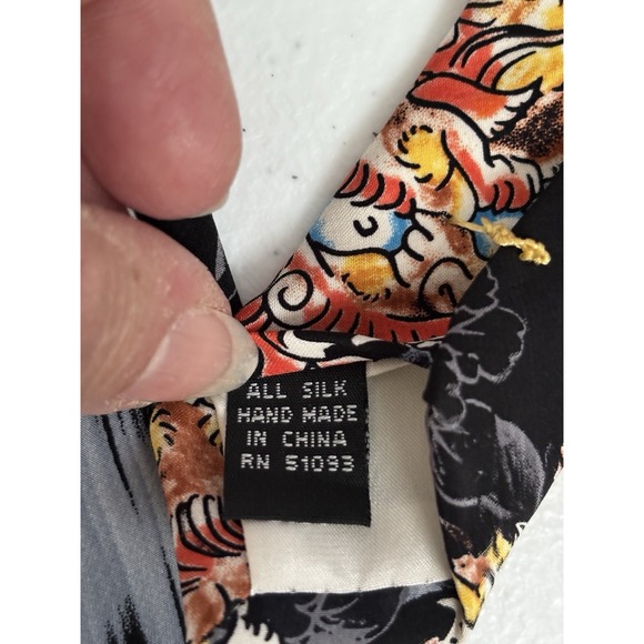 Ed Hardy by Christian Audigier Black Gray Orange Chinese Dragon 100% Silk Tie - Picture 8 of 10